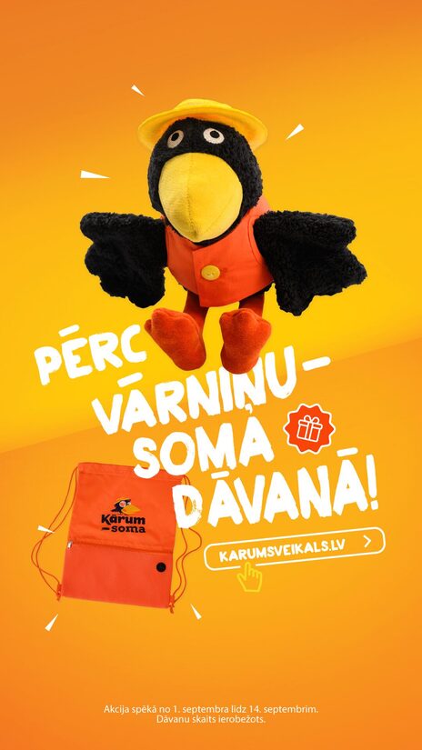 AKCIJA! Mīkstā rotaļlieta "Vārniņa" + DĀVANĀ SOMIŅA!